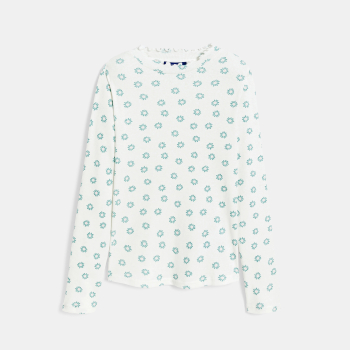 تيشيرت مطبوع مضلع أبيض للبنات